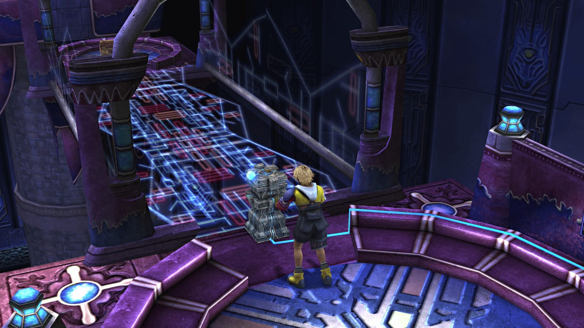 Pushing the pedestal onto the walkway to reach the Knight Lance