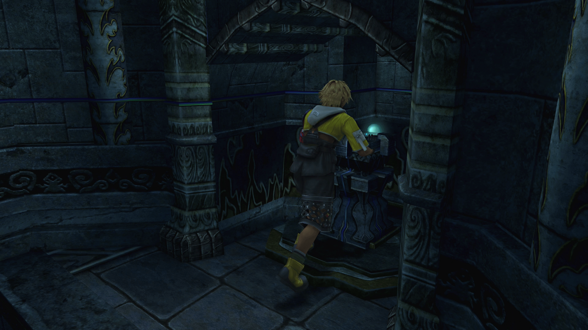 Push the pedestal backwards to light up a portion of the Yevon Symbol