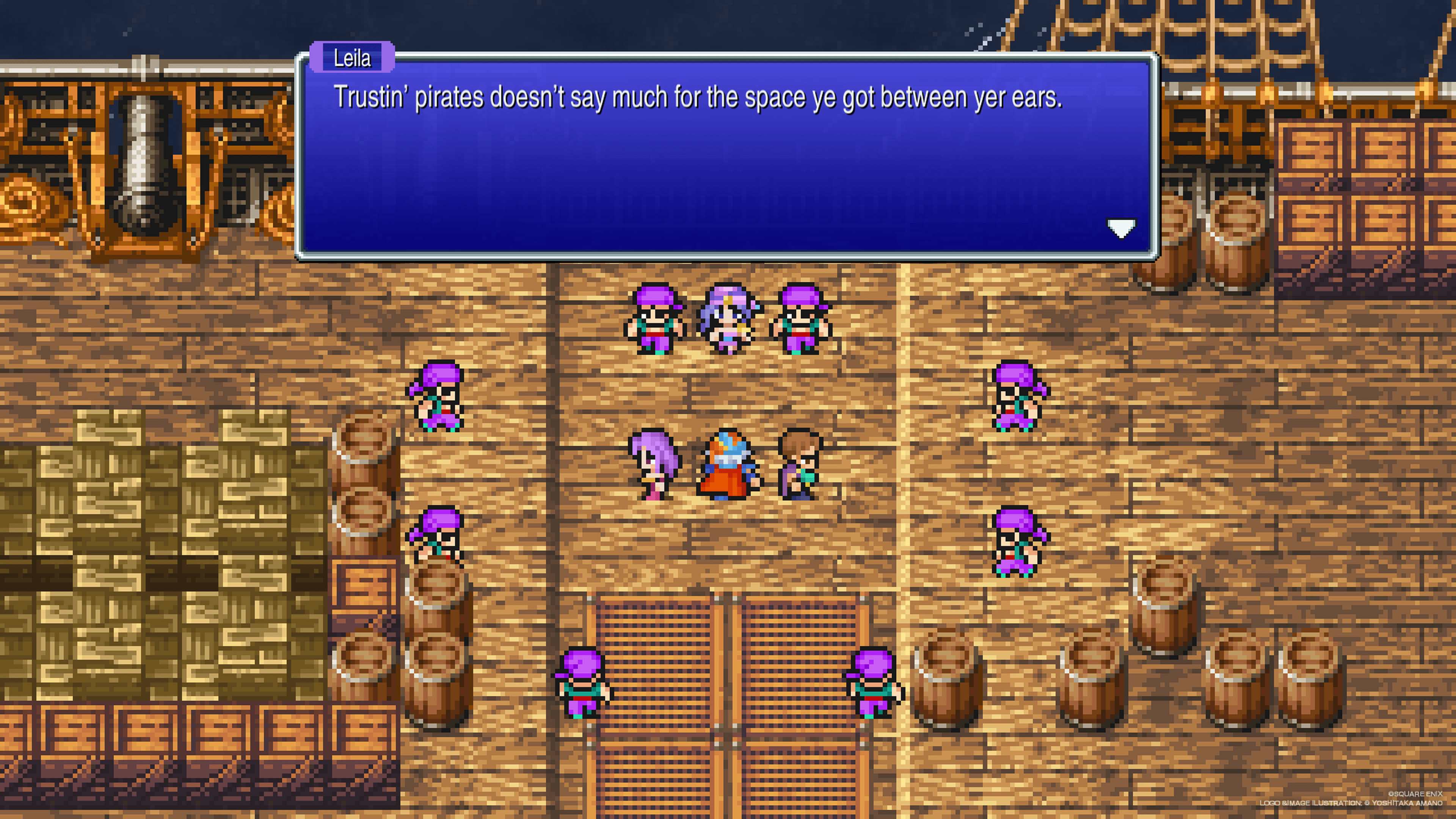 Pirates ambush the party on deck