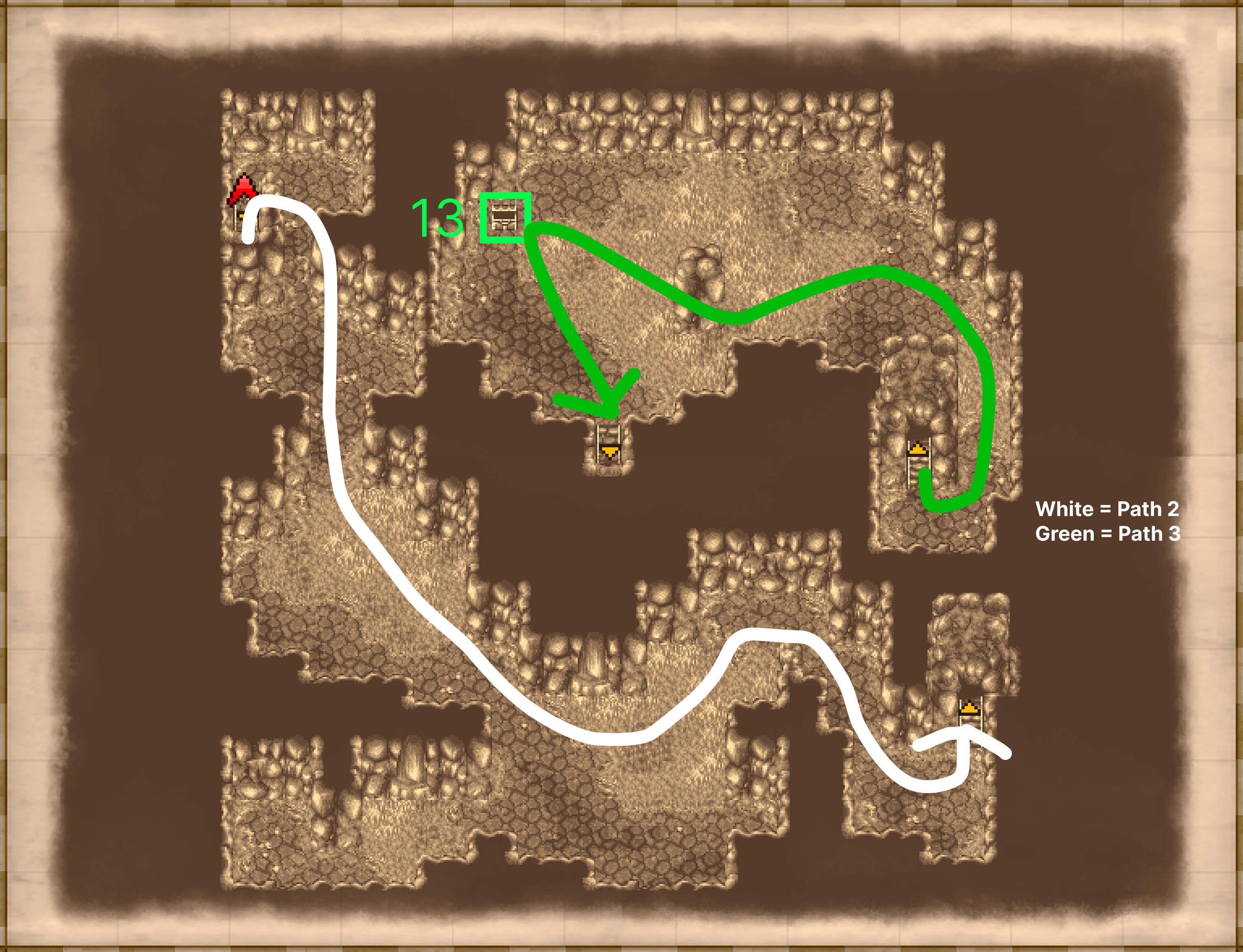 Deist Cavern B4 map with chest and boss locations