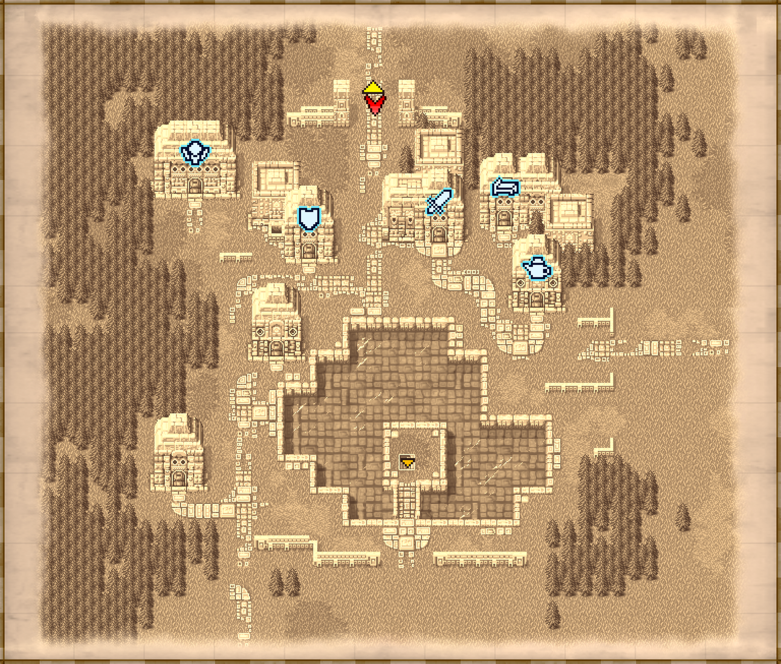 Mysidia town map showing shop locations